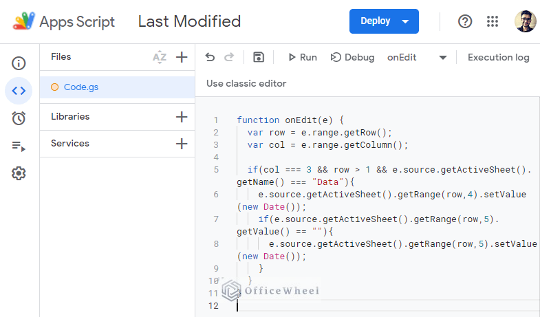 automatic timestamp for only the first update in google sheets apps script